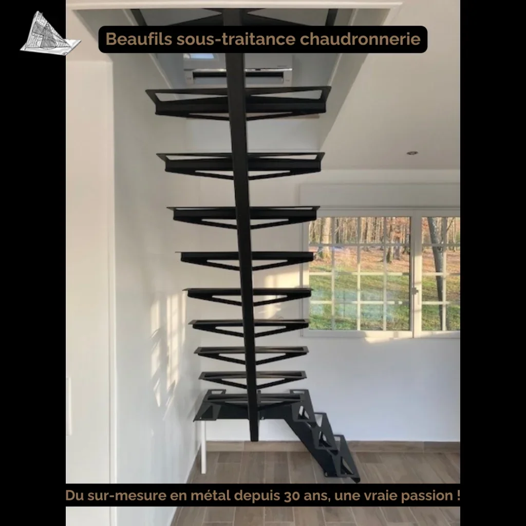 Structure d’escalier métal fabriquée sur mesure, prête à recevoir les marches. Chaque projet est conçu pour s’adapter à l’espace et aux besoins du client.Fabrication en atelier, avec le souci du détail et de la solidité.Besoin d’un escalier ou d’une fabrication métal sur mesure ? Contactez-nous.��&nbsp;06 85 28 14 97�� yb.bstc@outlook.fr�� Artisan basé en Eure-et-Loir�� Livraison possible partout en France#Chaudronnerie #EscalierMetal #EscalierSurMesure #Metallerie #FabricationMetal #SavoirFaire #ArtisanMetal #TravailSurMesure