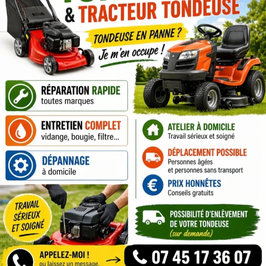Bonjour je répare les tracteur tondeuse débroussailleuse tondeuse