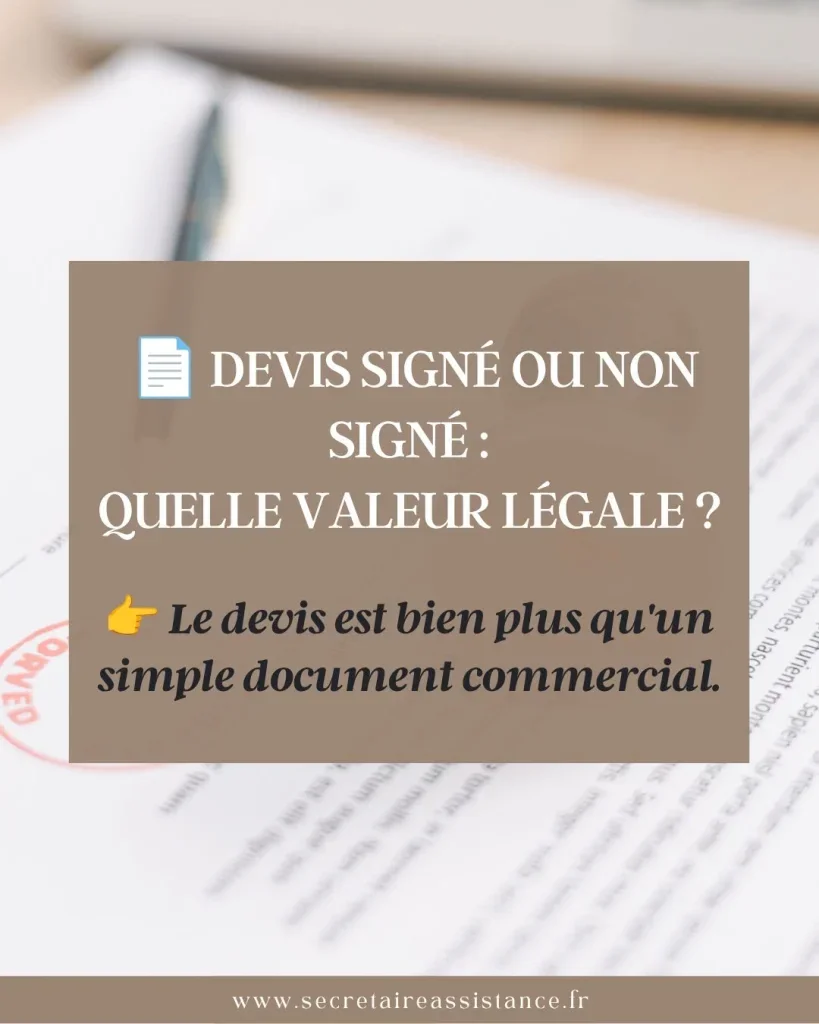  Devis signé vs devis non signé : connaissez-vous vraiment la différence ?Beaucoup d'entrepreneurs pensent qu'un accord oral ou un échange par message suffit pour démarrer une prestation.Pourtant, le devis joue un rôle essentiel : il peut être une simple proposition… ou devenir un véritable contrat. Un devis non signé n'engage généralement aucune des parties. Un devis signé devient un document contractuel : vous vous engagez à réaliser la prestation ; votre client s'engage à payer le montant convenu ; il constitue une preuve en cas de désaccord.Et bonne nouvelle : la signature peut être manuscrite ou électronique, les deux ont une valeur juridique sous certaines conditions.Mon conseil de secrétaire indépendante : prenez toujours le temps de faire signer votre devis avant de commencer une mission. C'est une étape simple qui peut vous éviter bien des complications ! Avez-vous déjà commencé une prestation sans devis signé ?Je suis Delphine de Secrétaire Assistance06 86 20 38 62 secretaireassistance@outlook.fr https://www.secretaireassistance.fr#Devis #MicroEntreprise #Entrepreneur #GestionEntreprise #SecrétaireAssistance
