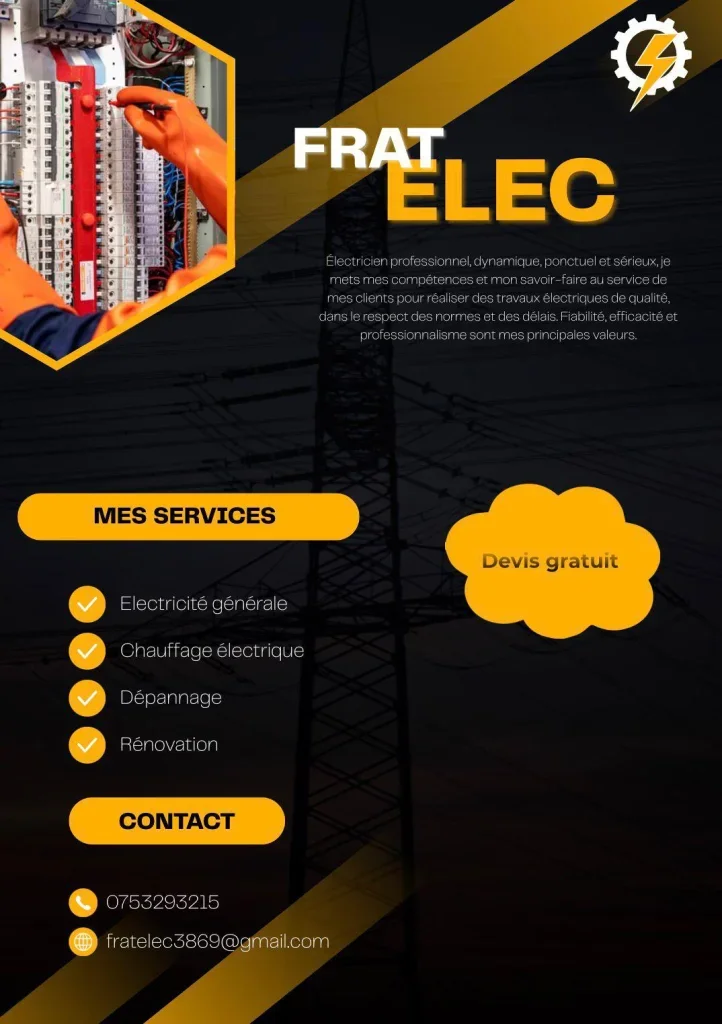 Bonjour,
Je suis basé à Vienne mais je travail dans pratiquement tous le Rhône et Isère.
Je n’effectue aucun travaux dans le domaine de l’industrie.
Mes services:
Rénovation, Neuf, Dépannage, électricité générale.
Merci d’avance pour votre confiance.
Cordialement