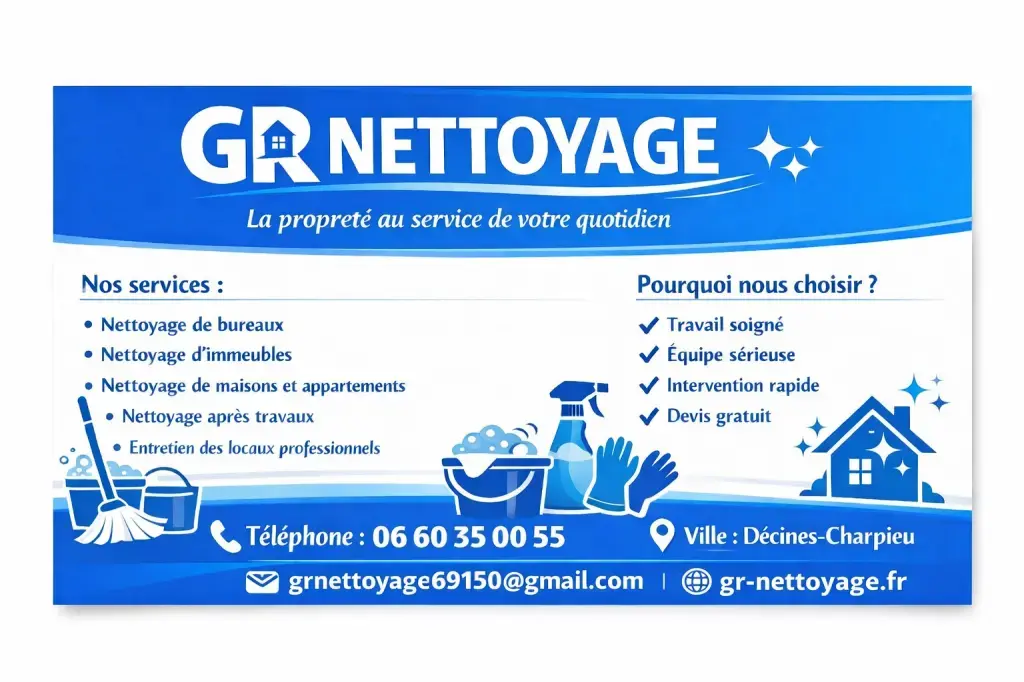Bonjour,
Nous sommes GR Nettoyage, entreprise de
nettoyage basée sur le secteur lyonnais.
Nous recherchons des partenariats de
sous-traitance pour des prestations régulières
ou ponctuelles (bureaux, copropriétés, fin de
chantier, vitrerie, remise en état, entretien des
parties communes, etc.).
Nous pouvons intervenir rapidement sur Lyon
et alentours.
Si besoin, je peux vous transmettre notre
présentation, SIRET/Kbis et assurance.
Seriez-vous ouverts à échanger sur vos
besoins en sous-traitance ou renfort
d'equipe?