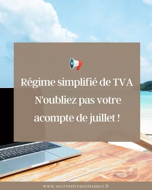 Vous êtes au régime simplifié de TVA ? Un acompte de TVA est à régler en juillet 2026. Pour connaître : le montant à payer, la date limite de paiement,connectez-vous à votre espace professionnel sur impots.gouv.fr, rubrique : Consulter compte fiscal TVA et taxes assimilées Échéancier À savoir :Le montant de l'acompte correspond en principe à 55 % de la TVA due au titre de 2025.Si votre activité a fortement évolué en 2026 (à la hausse ou à la baisse), vous pouvez demander une modulation de cet acompte. Autre point important :Si vous avez changé de compte bancaire, pensez à faire enregistrer un nouveau mandat SEPA avant le paiement, sinon votre règlement pourrait être rejeté. Enfin, si votre TVA due au titre de l'année précédente est inférieure à 1 000 €, vous êtes dispensé de cet acompte. Vous ne savez pas si vous êtes concerné ? Je peux vous aider à vérifier.Je suis Delphine de Secrétaire Assistance06 86 20 38 62 secretaireassistance@outlook.fr https://www.secretaireassistance.fr#TVA #Entrepreneur #Fiscalité #AcompteTVA #secrétaireindépendante