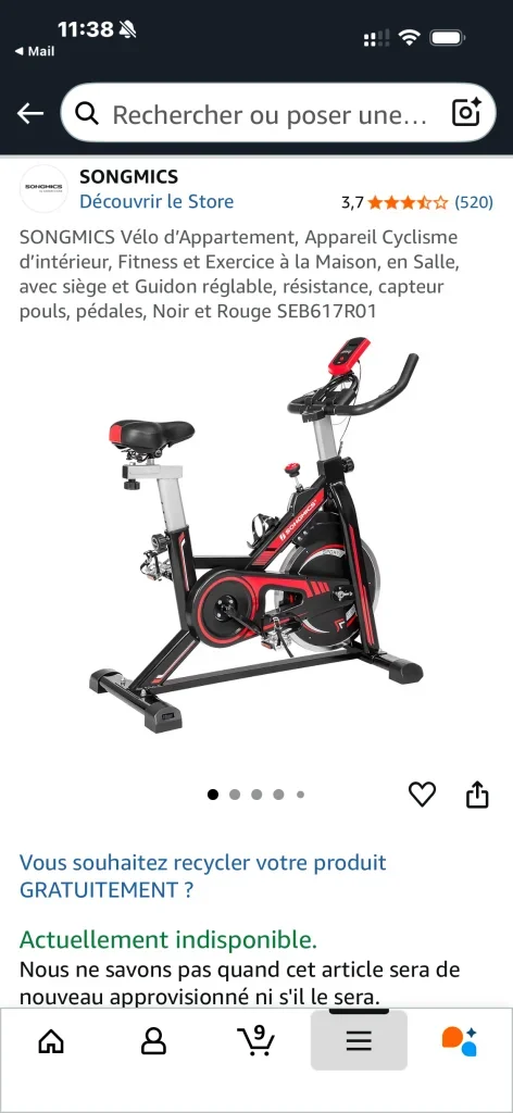 Vends vélo d’appartement