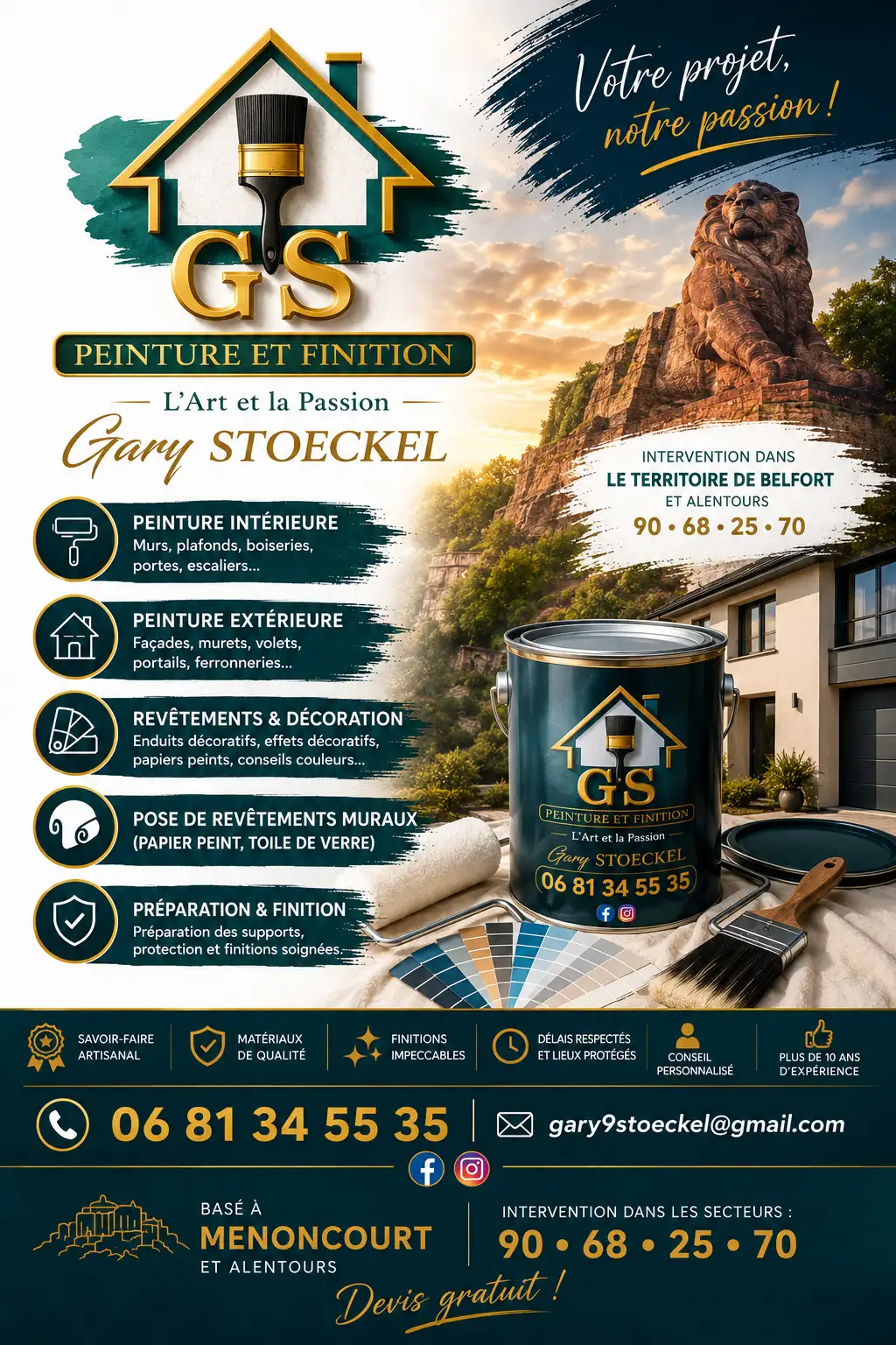 Bonjour je suis peintre diplômé N hésitez pas a me contacter pour un devis